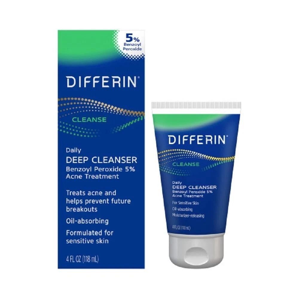 Differin Acne Face Wash with 5% Benzoyl Peroxide, Daily Deep Cleanser